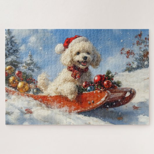 Poodle Hund in Sledge Lass es Schnee Weihnachten Puzzle (Horizontal)