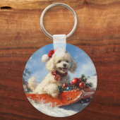 Poodle Hund in Sledge Lass es Schnee Weihnachten Schlüsselanhänger (Rückseite)