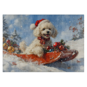 Poodle Hund in Sledge Lass es Schnee Weihnachten Schneidebrett