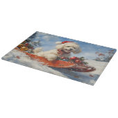 Poodle Hund in Sledge Lass es Schnee Weihnachten Schneidebrett (Ecke)