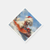 Poodle Hund in Sledge Lass es Schnee Weihnachten Serviette (Ecke)