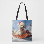 Poodle Hund in Sledge Lass es Schnee Weihnachten Tasche (Vorderseite)