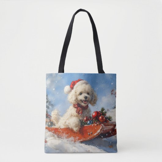 Poodle Hund in Sledge Lass es Schnee Weihnachten Tasche (Vorderseite)
