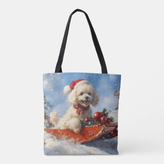 Poodle Hund in Sledge Lass es Schnee Weihnachten Tasche (Rückseite)