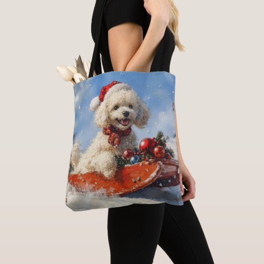 Poodle Hund in Sledge Lass es Schnee Weihnachten Tasche (Von Nahem)