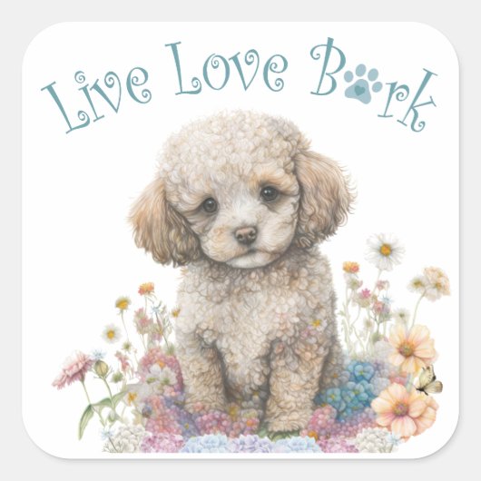 Poodle Hund Mama Floral Quadratischer Aufkleber (Vorderseite)
