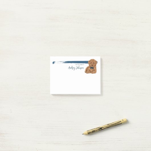 Poodle Hund mit blauer Krawatte Post-it Klebezettel (Auf Schreibtisch)