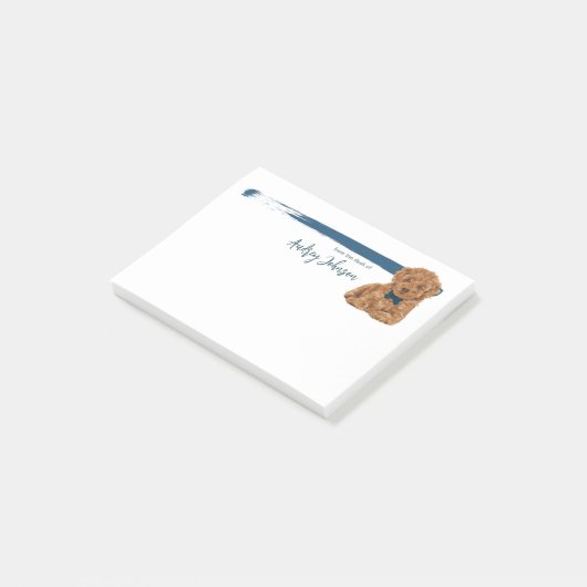 Poodle Hund mit blauer Krawatte Post-it Klebezettel (angewinkelt)