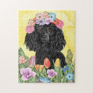 Poodle Hund mit Blume Frühjahr Puzzle