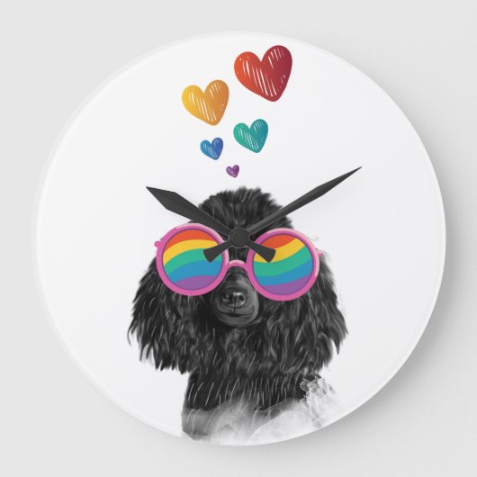 Poodle Hund mit Herzchen Valentinstag Große Wanduhr (Vorderseite)