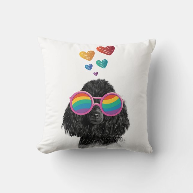 Poodle Hund mit Herzchen Valentinstag Kissen (Vorderseite)