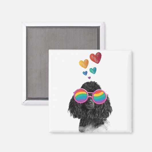Poodle Hund mit Herzchen Valentinstag Magnet (Vorderseite/Rückseite)