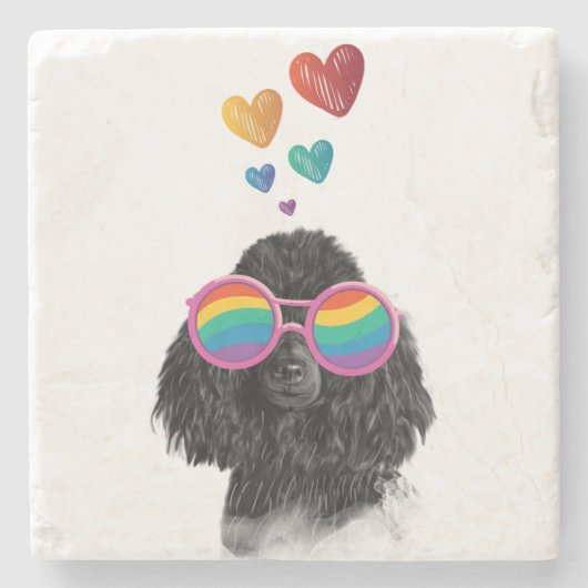 Poodle Hund mit Herzchen Valentinstag Steinuntersetzer (Vorderseite)