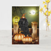 Poodle Hund mit Hexenhut Halloween Karte (Gelbe Blume)