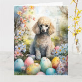 Poodle Hund mit Ostereiern Urlaub Karte (Gelbe Blume)