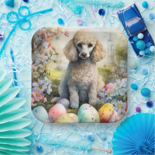Poodle Hund mit Ostereiern Urlaub Pappteller (Party)
