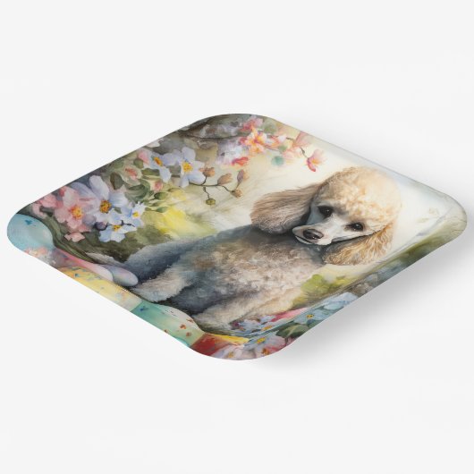 Poodle Hund mit Ostereiern Urlaub Pappteller (Gewinkelt)