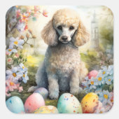 Poodle Hund mit Ostereiern Urlaub Quadratischer Aufkleber (Vorderseite)