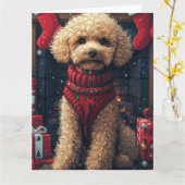 Poodle Hund mit Weihnachtsgeschenken Feuerplatz Karte (Gelbe Blume)