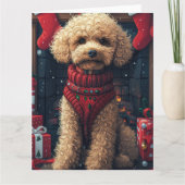 Poodle Hund mit Weihnachtsgeschenken Feuerplatz Karte (Vorderseite)