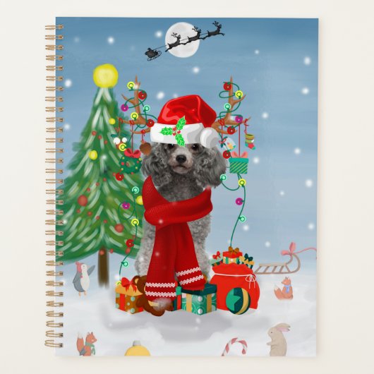 Poodle Hund mit Weihnachtsgeschenken Planer (Vorderseite)