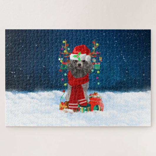 Poodle Hund mit Weihnachtsgeschenken Puzzle (Horizontal)