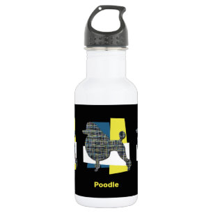 Poodle Hund Silhouette Gelb & Blau Grid Edelstahlflasche