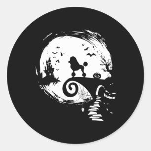Poodle Hund und Mond Halloween Kostüm Hund Lover F Runder Aufkleber