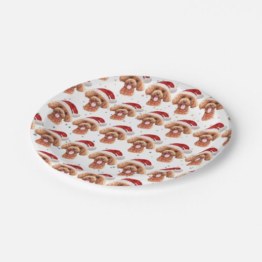 Poodle Hund züchten Weihnachtsstars Pappteller (Schrägansicht)