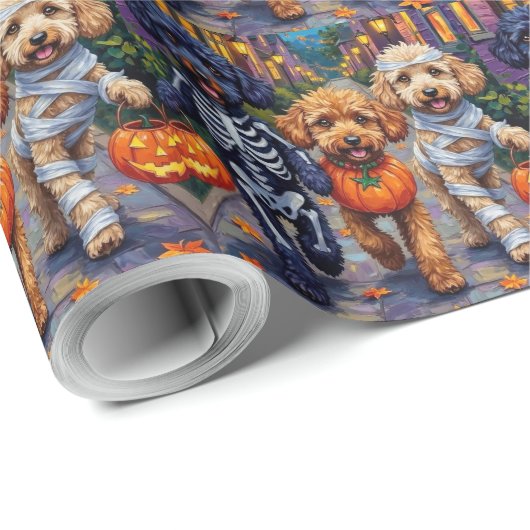 Poodle Hunde Trick-oder-Treating Halloween Kostüme Geschenkpapier (Rolleneckpunkt)