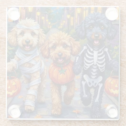 Poodle Hunde Trick-oder-Treating Halloween Kostüme Glasuntersetzer (Rückseite)