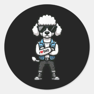 Poodle I Liebe Vater Funny Dog Tattoo Runder Aufkleber