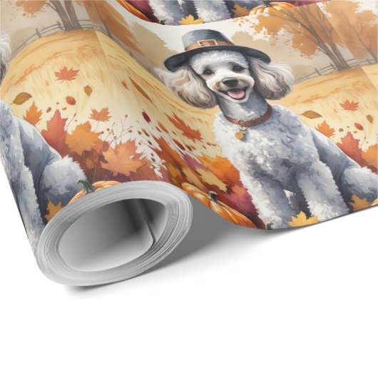 Poodle im Herbst hinterlässt Erntedank Kunst Geschenkpapier (Rolleneckpunkt)