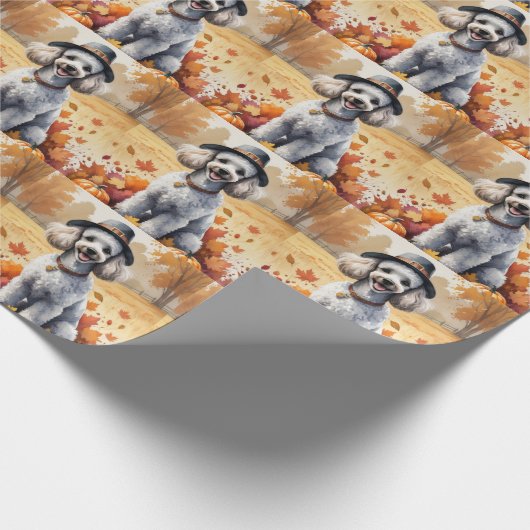 Poodle im Herbst hinterlässt Erntedank Kunst Geschenkpapier (Ecke)