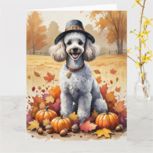 Poodle im Herbst hinterlässt Erntedank Kunst Karte