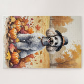 Poodle im Herbst hinterlässt Erntedank Kunst Puzzle (Horizontal)