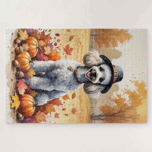 Poodle im Herbst hinterlässt Erntedank Kunst Puzzle (Horizontal)