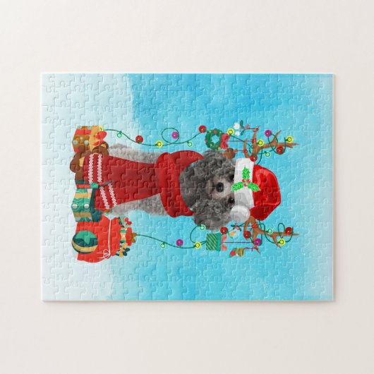 Poodle im Schnee mit Weihnachtsgeschenken Puzzle (Horizontal)
