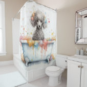 Poodle in der Badewanne Wasserfarben Kunst Duschvorhang (Beispiel)