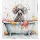 Poodle in der Badewanne Wasserfarben Kunst Duschvorhang (Vorderseite)