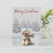 Poodle in der Schnee Weihnachtskarte Feiertagskarte (Stehend Vorderseite)