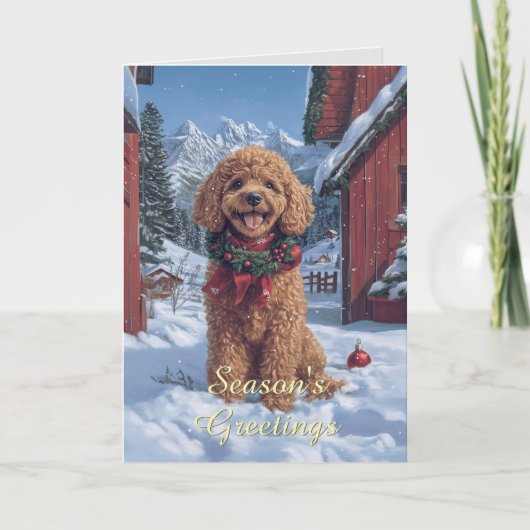 Poodle in der Schnee Weihnachtskarte Karte (Vorderseite)