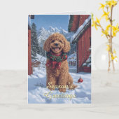 Poodle in der Schnee Weihnachtskarte Karte (Gelbe Blume)