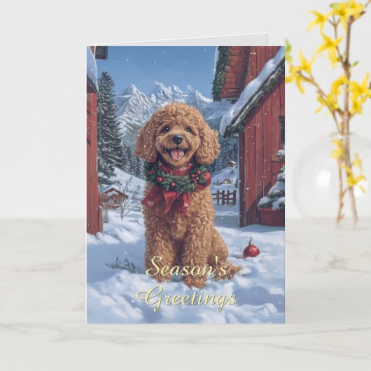 Poodle in der Schnee Weihnachtskarte Karte (Gelbe Blume)