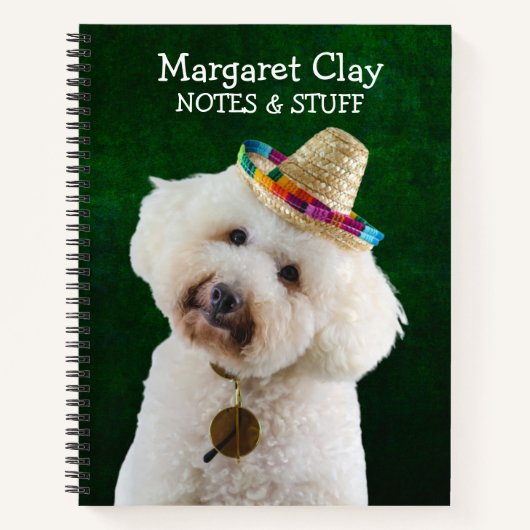 Poodle in einem Strohhut-Notebook Notizblock (Vorderseite)