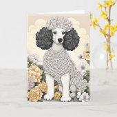 Poodle in Whimsical Blume Happy Birthday Karte (Gelbe Blume)