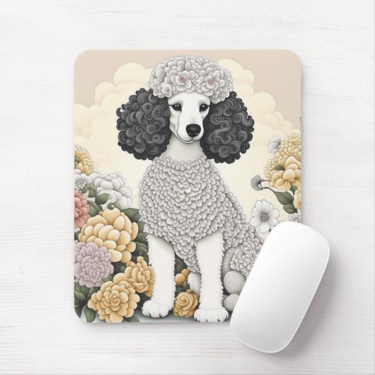 Poodle in Whimsikalen Blume Mousepad (Mit Mouse)