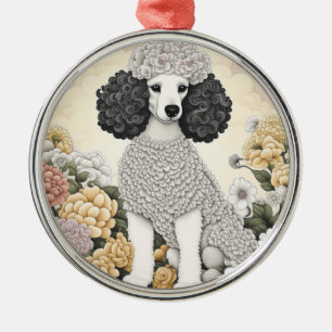 Poodle in Whimsikalen Blume Ornament Aus Metall