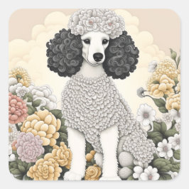 Poodle in Whimsikalen Blume Quadratischer Aufkleber