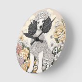 Poodle in Whimsikalen Blume Runde Wanduhr (Winkel)